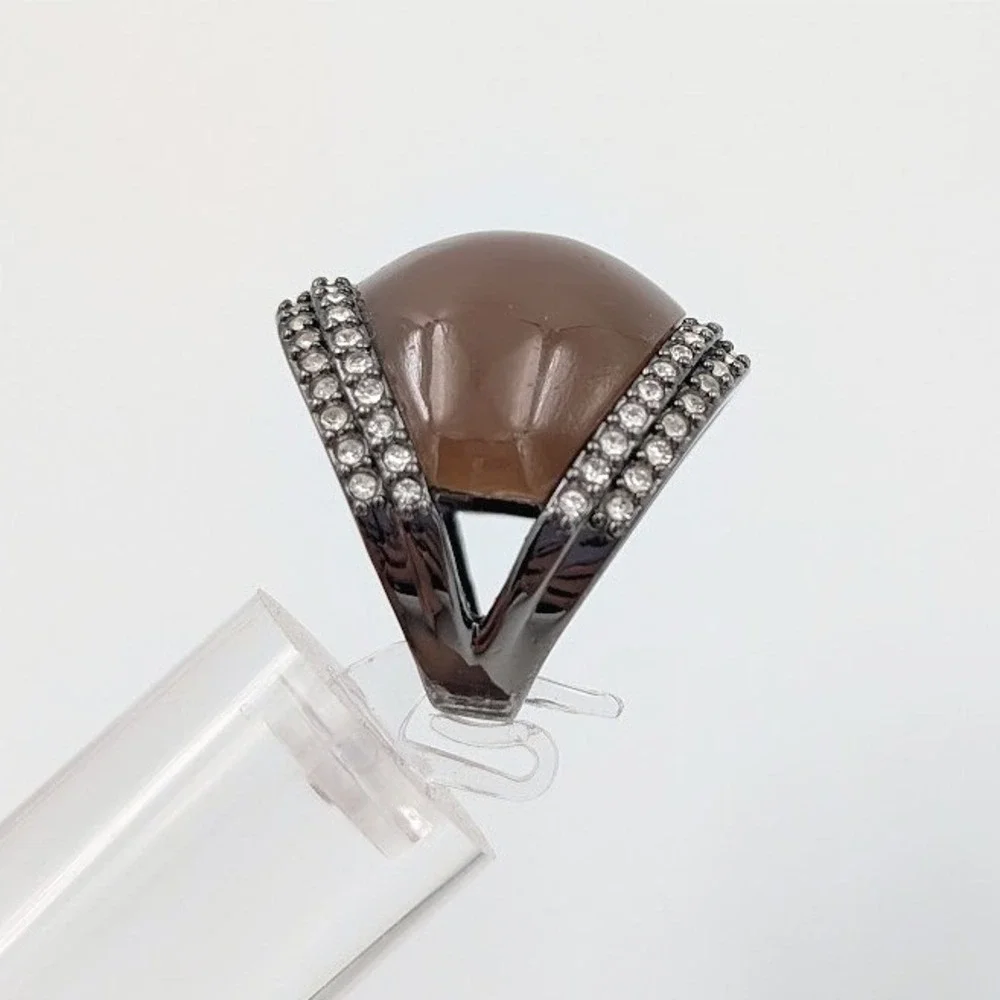 Kiam Family Lia Sophia Chunky Dome Ring Brown Pave Rhinestone Cocktail 8